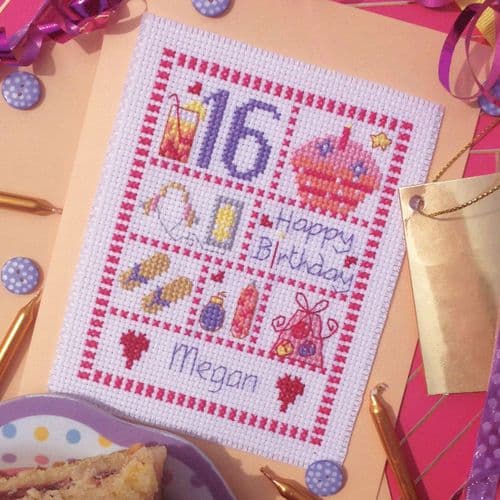 Young Female Sampler Birthday Card printed cross stitch chart by Nia Cross Stitch
